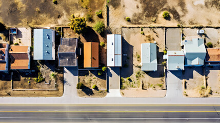 Aerial View of a Street and Houses in a Residential Neighborhood