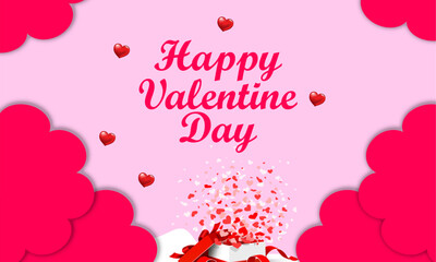 Happy Valentine's Day poster with 3d red heart, gift card, love party, invitation voucher design, poster template, place for text