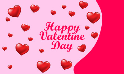 Happy Valentine's Day poster with 3d red heart, gift card, love party, invitation voucher design, poster template, place for text