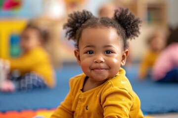African American toddlers attend a multicultural daycare. Generative Ai. - obrazy, fototapety, plakaty
