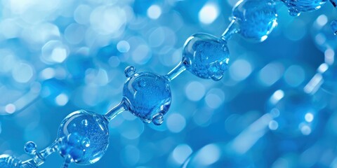 Blue liquid serum background with blue molecular atom structures. Generative Ai. - obrazy, fototapety, plakaty