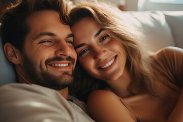 Generative ai creative design collage of happy cozy loving couple spend time together