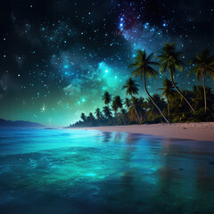 The Moon Night And Sea. Fiction. Concept Art. Realistic Illustra