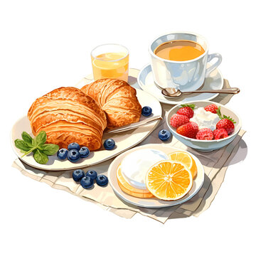 Breakfast set, isolated on transparent background