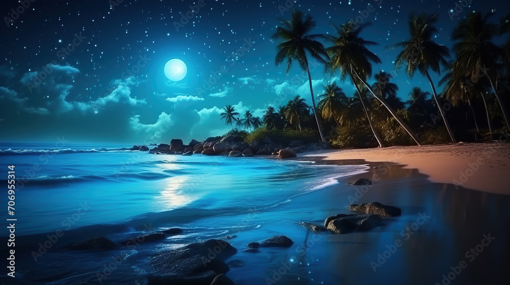 Wall mural the moon night and sea. fiction. concept art. realistic illustra