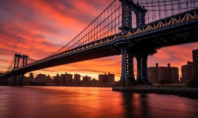 Fototapeta na wymiar Manhattan Bridge at sunset, New York City, United States.