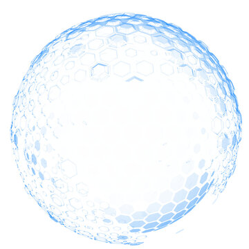 An abstract geometric shield in sci-fi style, featuring a 3D holographic sphere with hexagonal design elements. This image can be used for sport advertising, cinematic effects, or game visuals.