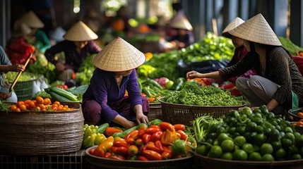 Fotobehang Vietnamese fruit and vegetable market © Lubos Chlubny