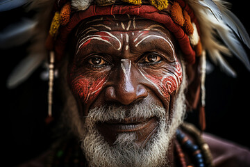 Generative AI close up photo of confident man native african tribe traditional pattern on face