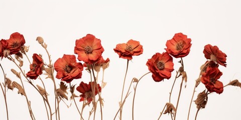 Banner with faded red flowers isolated on a white background
