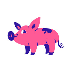 Funny illustration of a pink piglet