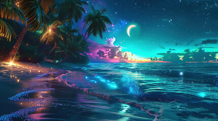 Fototapeta premium The Moon Night And Sea. Fiction. Concept Art. Realistic Illustra