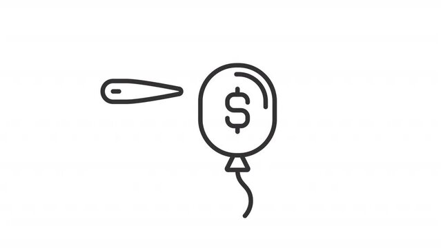 2D black simple thin line animation of economic bubble icon, HD video with transparent background, seamless loop 4K video representing economic crisis.