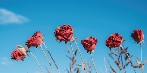 Dried red flowers on a blue background