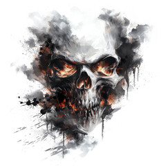 Scary skull face style character, with transparent background, for use on t-shirts or posters