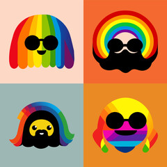 Fototapeta premium Happy cute sweet groovy hippie funny rainbow wallpaper background vector.
