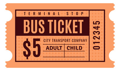 Vintage bus ticket template. Retro transport pass