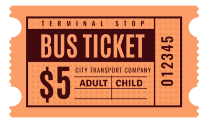 Vintage bus ticket template. Retro transport pass