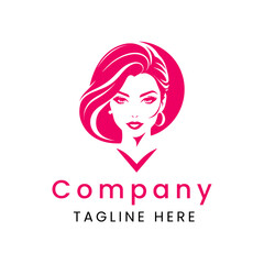 woman face logo template, line art illustration design