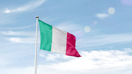 Italy national flag cloth fabric waving on the sky - Image