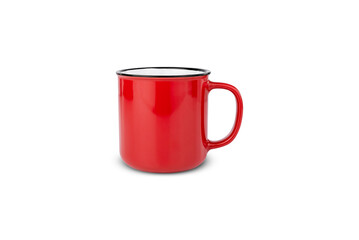 Empty red mug isolated on white background. Close-up.