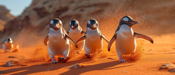 Pinguin-Gemeinschaft als Symbol für den Klimawandel - obrazy, fototapety, plakaty