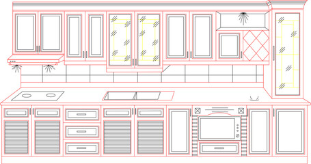 Fototapeta premium Vector sketch illustration of classic kitchen interior design