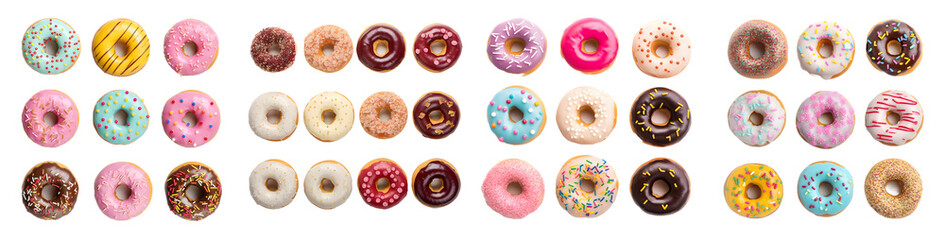 donuts isolated on a transparent PNG background, white background, Generative Ai