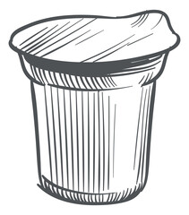 Yogurt sketch. Hand drawn cream plastic container