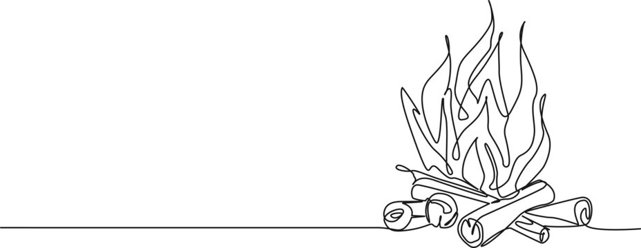 recommend clip art: continuous single line drawing of campfire, line art vector illustration