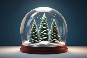 A hyper-realistic shot of a Christmas tree inside a snow globe
