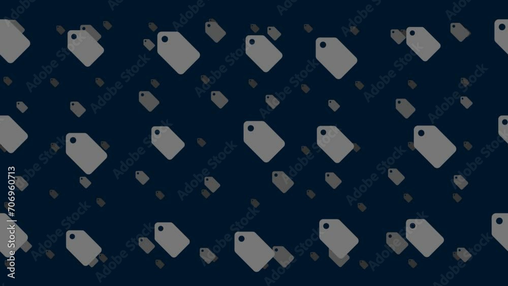 Poster discount label symbols float horizontally from left to right. parallax fly effect. floating symbols 