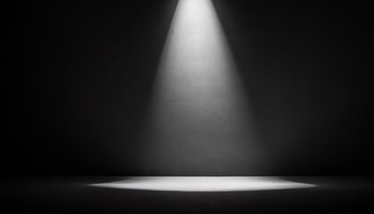 Empty studio with a beam of light on black background. Spotlight in on a colour paper.