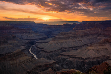 Fototapeta na wymiar River through the Canyon at Sunset, Grand Canyon National Park, Arizona