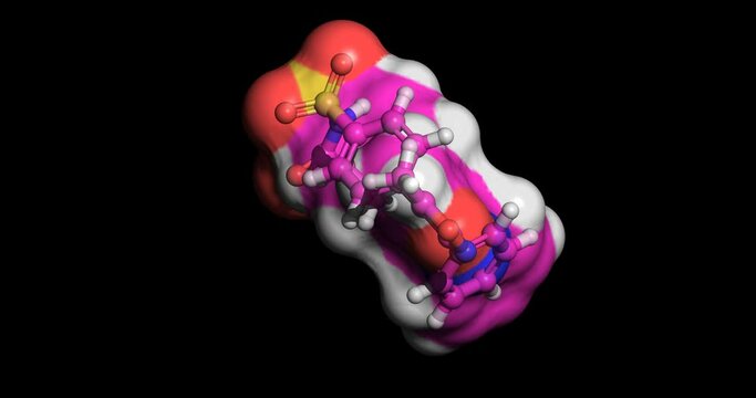 Parecoxib, NSAID drug for short-term management of perioperative pain, 3D molecule spinning on Y-axis, 4K