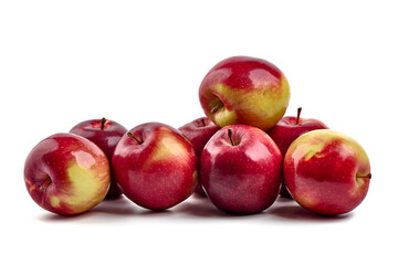 Shiny Red ripe apples, isolated on white background. Fresh raw organic fruits.