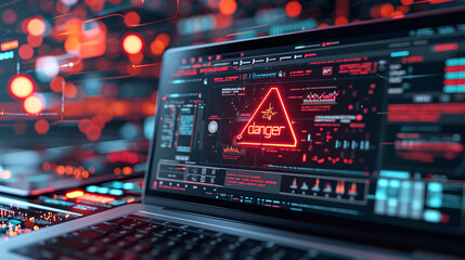 Cybersecurity Alert, Computer Screen, Hacking Attack Warning