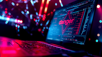 Cyber Attack Alert on Laptop Screen, Network Security Breach - obrazy, fototapety, plakaty