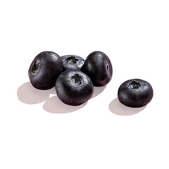 Group of 5 Blueberries berry with hard shadows isolated on a white or transparent png  background