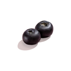 Two Blueberries berry with hard shadows isolated on a white or transparent png background