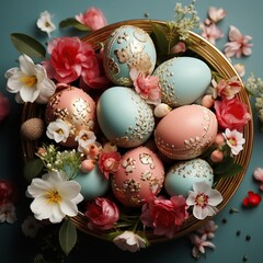 Obraz na płótnie Canvas Elegant Easter Eggs Amidst Spring Florals