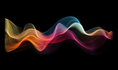Rainbow Threads on Black: Colorful Wavy Lines Background
