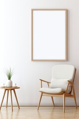 Mockup on White Wall: Art Placement with Nearby Chair