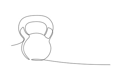 Continuous line drawing of kettlebell. Sport equipment in single line style. Outline symbol for design of poster, banner, flyer. Sport, workout, wellness. Editable stroke. Vector doodle illustration