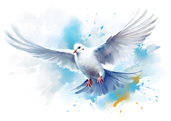 Flying dove open wings beautiful grace bird  watercolor splash illustration