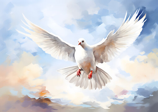 Flying dove open wings beautiful grace bird  watercolor splash illustration