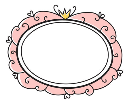 Princess frame template. Ornate pink doodle label