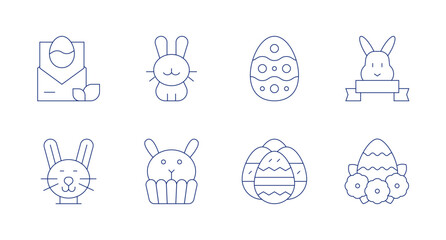 Easter icons. Editable stroke. Containing envelope, rabbit, bunny, candle, easter egg, easter bunny.