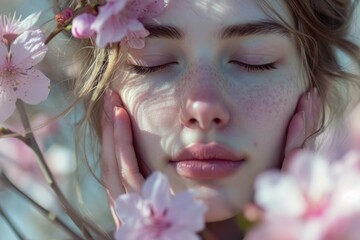 Fototapeta premium portrait of a woman in the Spring garden