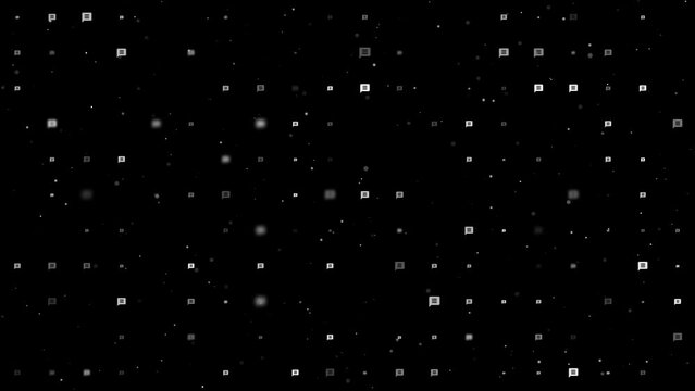 Template animation of evenly spaced chat symbols of different sizes and opacity. Animation of transparency and size. Seamless looped 4k animation on black background with stars